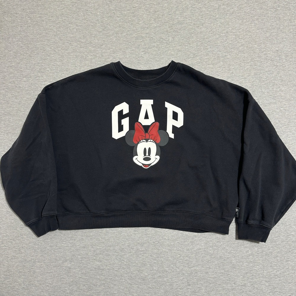 Gap x Disney Minnie Mouse Cropped Crewneck Sweatshirt Black Mens Size XL